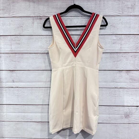 English Factory Size Small Ivory Mini Dress Sleeveless Varsity Retro Preppy - Picture 3 of 12